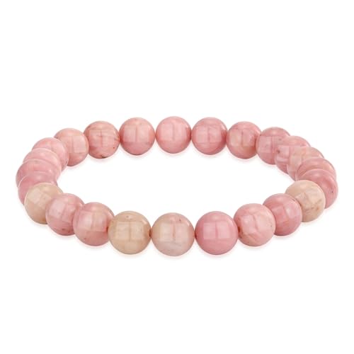 Crystal Vibe 8mm Beaded Bracelets For Women Men - Healing Crystal Bracelet - Adjustable Size - color: rhodochrosite