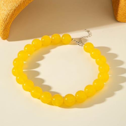 Colorful Chunky Beaded Necklace for Women Acrylic Bead Choker Necklaces Fashion Large Round Beads Necklaces for Women Handmade Summer Jewelry - color: Yellow Beaded Necklace
