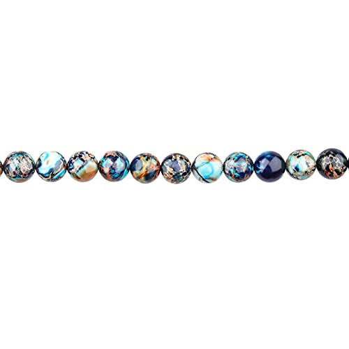 Natural Stone Beads 8mm Mixed Blue Imperial Jasper Polished Round Smooth Gemstone Beads for Jewelry Making Adults 15 Inch(Mixed Blue Imperial Jasper,8mm) - color: Mixed Blue Imperial Jasper, size: 8mm