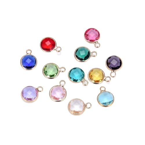 Adabele 5 sets Grade A Mixed Birthstone Charm 10mm Crystal Pendant Drop Bead 18K Yellow Gold Plated (60pcs) For DIY Craft Jewelry Making CCP25 - color: Gold, size: 10mm (39") - 60pcs
