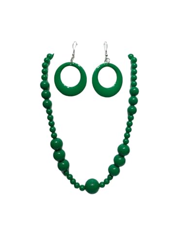 KZL Colorful Round Acrylic Beaded Jewelry Set for Women, Retro 80s Neon Dangle Earrings & Chunky Beaded Necklace, Costume Party Festival Accessories - color: Green