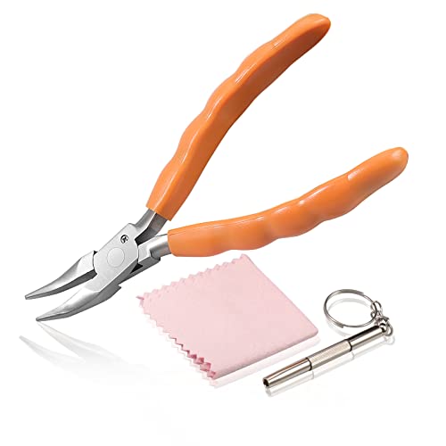 6 Inch Bent Nose Pliers - Stainless Steel Eyeglass Repair and Adjustment Tool Kit with Screwdriver and Cloth - style: Bent Nose Plier
