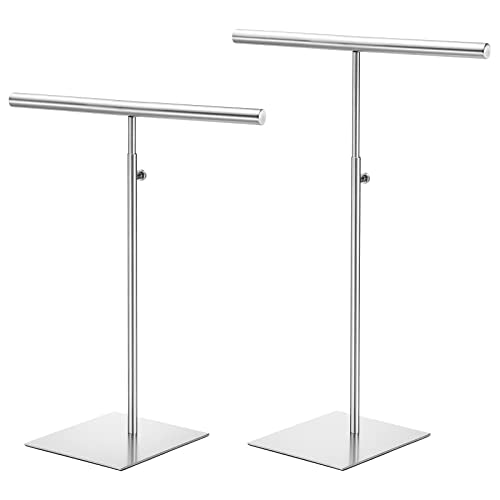 uxcell Necklace Display Stand 2 Pack Adjustable Height Jewelry Rack T Bar Tabletop Purse Holder for Home Boutique Store - Silver - color: Silver