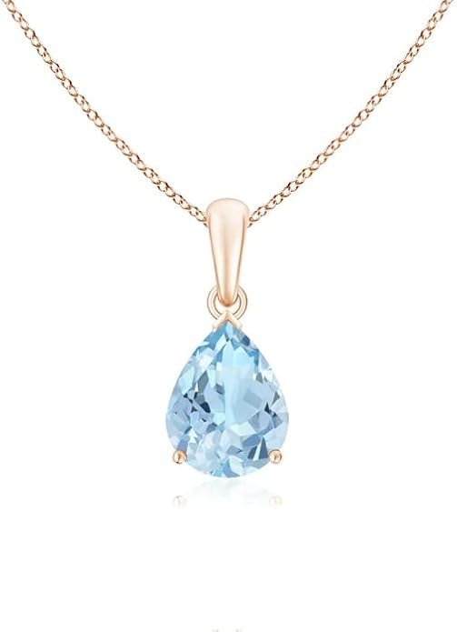 Angara Natural Aquamarine Solitaire Pendant for Women | Pear-Shaped Aquamarine Solitaire Pendant in 14K Solid Gold/Silver/Platinum With 18" Chain | March Birthday, Gemstone Jewelry Gift