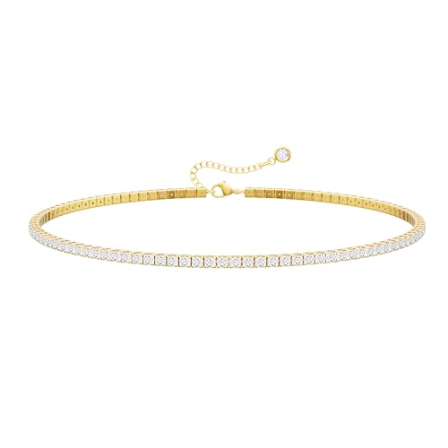 Tewiky Layered Necklaces for Women Non Tarnish- Chunky 14k Gold Plated Herringbone/Snake/Rope/Box/Cuban Link Chain for Women Waterproof Layering Stack Choker Necklace Trendy Dainty Tarnish Free Jewelry Set - color: Tennis Necklace Gold