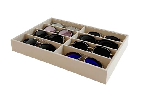 Premium Grade Velvet Drawer Divider Eyewear Storage Sunglasses Jewelry Tray Organizer Stackable Multifunction Store Show Tray Drawer Divider Insert - color: Beige B8