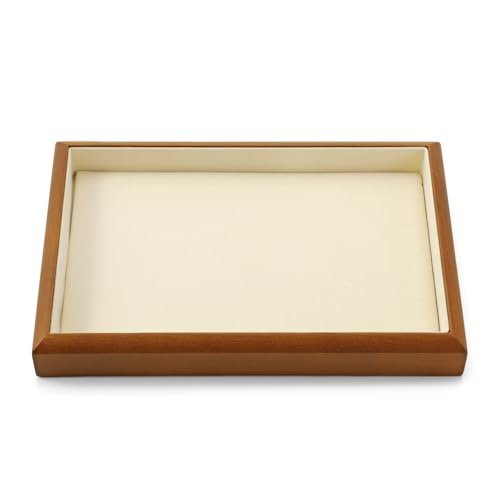 Solid Wood Flat Jewelry Tray Microfiber Necklace Bracelet Ring Earring Watch Bangle Stackable Drawer Organizer for Storage Display (Cream White) - style: 1 Grid