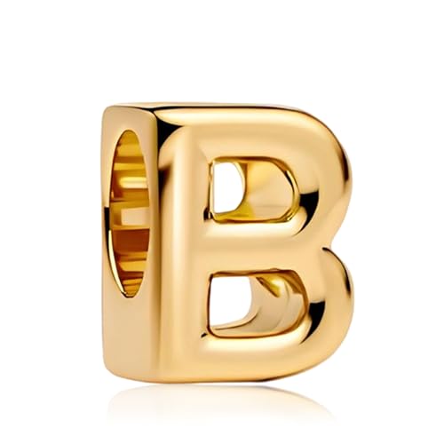 S925 A-Z Bead Charms,Initial Letter Alphabet, 14K Gold Plated, for Bracelet Necklace, Gift for Mothers Nurses Day Graduation Birthday Anniversary, for Girlfriend Family Friend, for Pandora - style: B