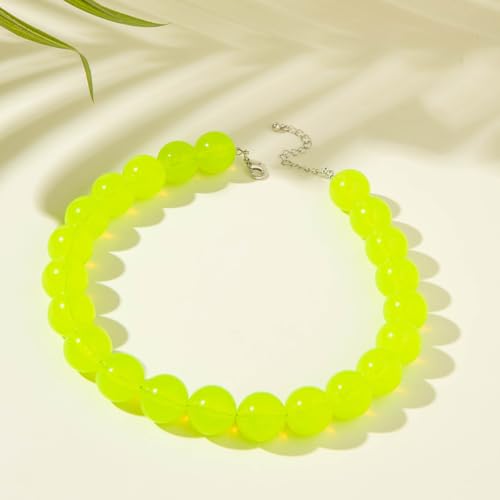 Colorful Chunky Beaded Necklace for Women Acrylic Bead Choker Necklaces Fashion Large Round Beads Necklaces for Women Handmade Summer Jewelry - color: Green Beaded Necklace