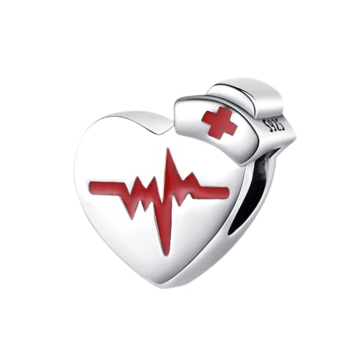 S925 Bead Dangle Charms for Bracelets Necklaces, Compatible with Pandora - style: Nurse Heart Charm Heartbeating