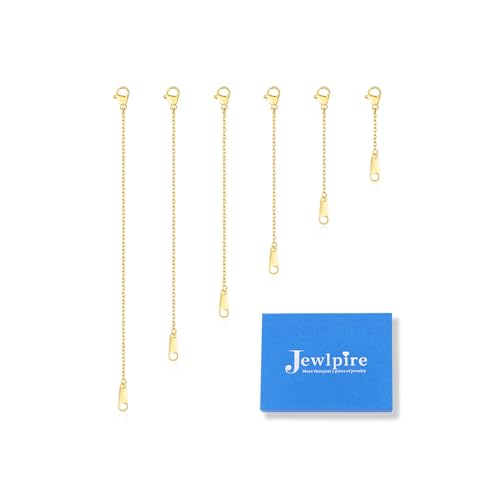 Jewlpire 18K 14K Gold Plated Necklace Extender for Women with 6 Piece Set (1", 2", 3", 4", 5", 6"), Box Chain | Cable Chain Extender for Necklace, Extenders for Bracelets Anklets - color: 14K Gold Plated, size: Cable Chain (1 2 3 4 5 6 In)