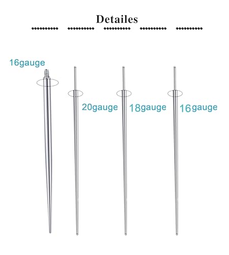 QWALIT Piercing Taper Threadless Insertion Tool - Titanium Labret Pin 16g, 18g, 20g - color: D13 - Silver Threaded+Threadless Tool
