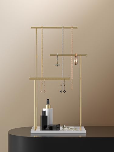 Metal Jewelry Holder Organizer Stand for Women,Jewelry Hanger for Necklaces, Earrings, Bracelets, Rings (Gold)