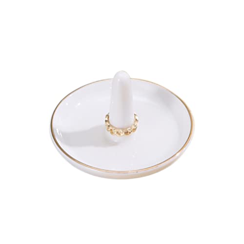 oskas White Ring Dish Holder,Engagement Wedding Bridal Shower Gift，Decorative Trinket Tray,4 Inch,Ceramic,White - color: white 1