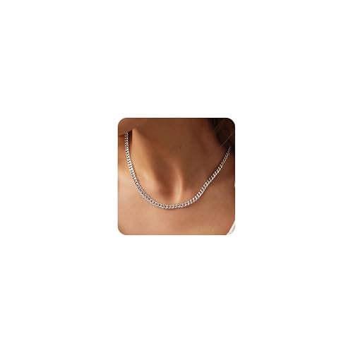 Gold Cuban Chain Necklace for Women, Trendy 14K Gold Plated Dainty Chunky Necklace Adjustable Cuban Link Chain Choker Necklace for Men Fashion Jewelry Best Gifts for Birthday Christmas Thanksgiving - color: Silver, size: 14'' +2'', style: 5MM