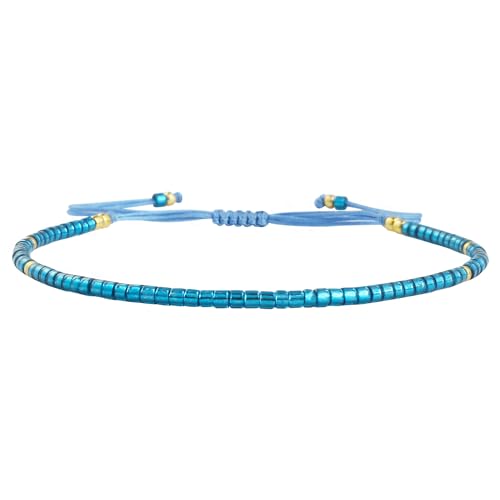 KELITCH Adjustable turquoise bead bracelet single color knitting friendship bracelet fashion jewelry daily wear gift (28 color selection) - color: Blue 04Z