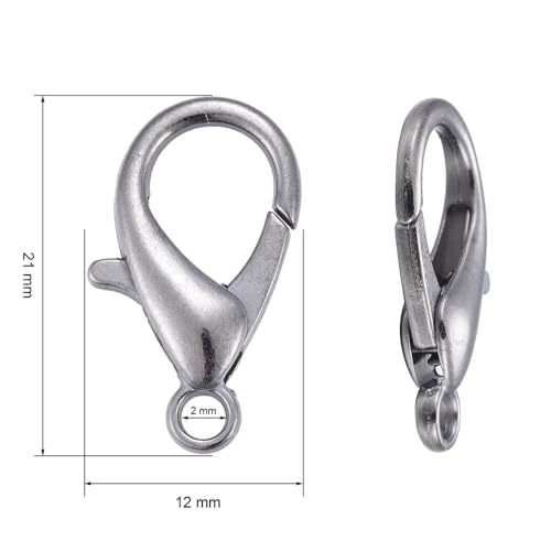 HDSupplies 50 Pieces - Lobster Clasps - Gunmetal Black - 21x12mm w/ 2mm Hole - color: Gunmetal Black, size: 21x12mm