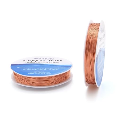 Adabele 147 Feet Premium Tarnish Resistant Round Bare Raw Jewelry Copper Wire Beading Wire Spool Bulk (0.5mm/24 Gauge) for DIY Craft Jewelry Making BF287-5 - color: Copper, size: 0.5mm (24 gauge) wire - 1 Roll