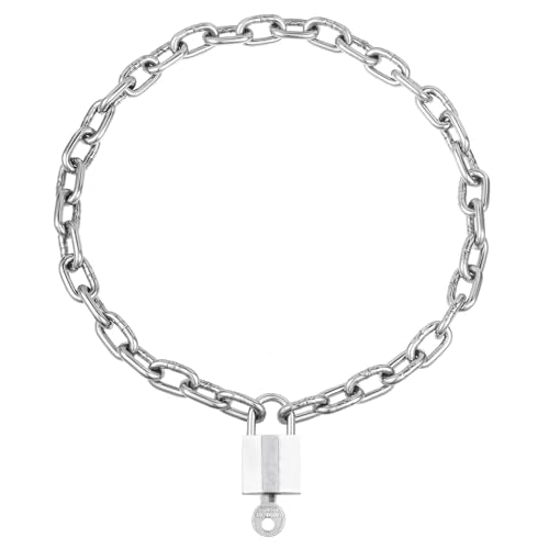 Heavy Chunky Stainless Steel Lock Necklace punk gothic Padlock Choker Chain for Men Jewelry - size: 23.7, style: 4MM