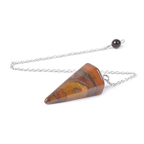 Justinstones Natural Iron Tiger Gemstone Rock Crystal Hexagonal Pointed Reiki Chakra Pendant Pendulum - color: Iron Tiger