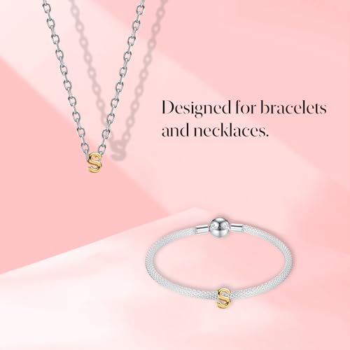 S925 A-Z Bead Charms,Initial Letter Alphabet, 14K Gold Plated, for Bracelet Necklace, Gift for Mothers Nurses Day Graduation Birthday Anniversary, for Girlfriend Family Friend, for Pandora - style: S