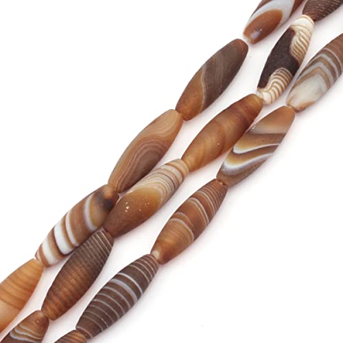 GEM-Inside 10x30mm Olivary Botswana Agate Loose Beads for Jewelry Making 15" - size: Brown-10x30mm-Matte