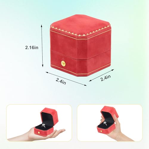 Jewelry Ring Box, Velvet Wedding Ring Box Small Travel Jewelry Box for Business, Engagement, Wedding, Bridesmaid and Mother's Day - Red - color: Ring Box-Red