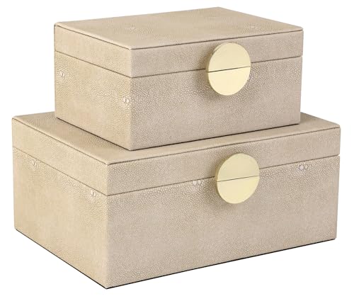 HofferRuffer Faux Leather Jewelry Boxes, Decorative Boxes Storage Accessory Organizer with Gold Hardware Decor, Classic Vegan Leather Set of 2 Pieces (Light Grey) - color: Light Grey