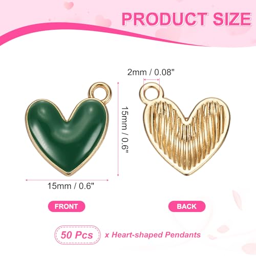 MECCANIXITY Enamel Alloy Heart Charm, Valentine Heart Pendants Love Jewelry Making Charm for DIY Necklace Bracelet Earrings Keychain - color: Dark Green