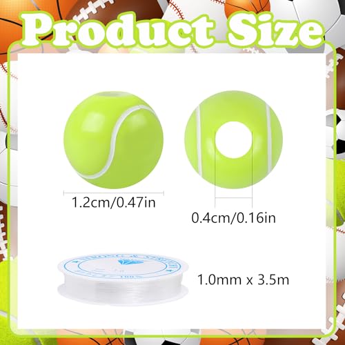 100pcs Tennis Beads with 5.5 Yard Elastic Rope,Acrylic Sports Beads DIY Spacer Bead for Necklace Bracelet Keychains Handmade Jewelry Making Accessories Craft Supplies,12mm(Tennis) - color: Tennis