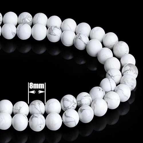 QINJIEJIE 100PCS Howlite Beads 8mm Natural Beads Round Loose Gemstone Bead for Bracelet Beading Crystal Jewelry Making DIY Necklace Earrings 0.32" - color: Howlite, size: 100PCS
