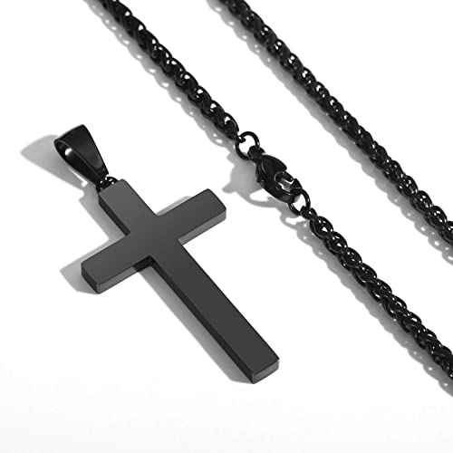 P. BLAKE Stainless Steel Cross Pendant Necklace for Men Boys, Christian Cross Pendant with 16-24 Inches Chain Cross Necklace Jewelry Gifts - size: 22 inches, style: Black Pendant 1.7*0.9