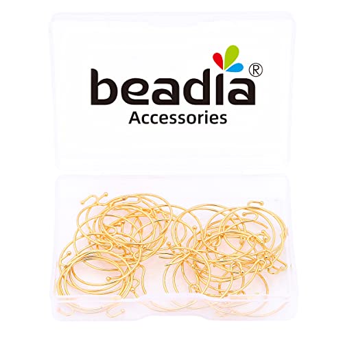 BEADIA 18K Gold Plated Earring Hooks Round 20mm 40pcs for Jewelry Making Findings - size: Round Hooks 20mm