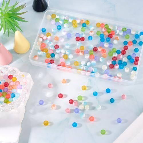 KISSITTY 280pcs 8mm Glass Matte Beads Frosted Crystal Round Aesthetic Bead Spacers 14 Colors for DIY Necklaces Earrings Bracelets Jewelry Craft Making for Women