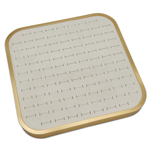 TheDisplayGuys - Aluminum Jewelry Organizer Display Tray - Faux Suede Insert - 104 Ring Holder Slots - Gold/Beige - color: Beige Suede, size: Ring Slots - 104, style: Aluminum - Gold