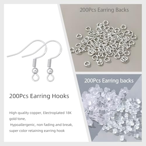 Earring Making Kits Silver Earring Hooks Hypoallergenic Ear Wires Fish Hook for DIY Jewelry Making Bulk Pack 600PCS - color: Silver