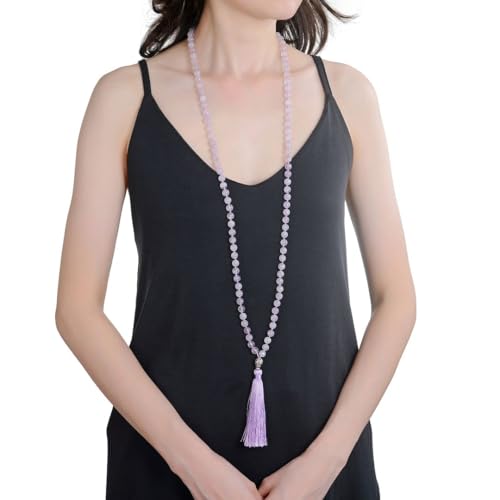 Adabele Premium 108 Mala Beads Malas Necklace - Natural Healing Gemstone Tibetan Buddhist Japa Prayer Meditation Reiki Chakra Stone Quartz Rock Women Men Jewelry - style: Lavender Jade