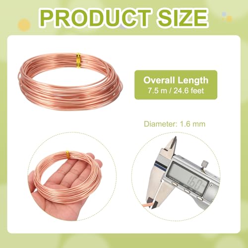 PATIKIL 99.9% Pure Copper Wire for Jewelry Making, 14 Gauge (1.6mm) Copper Craft Wire 24.6 Feet Beading Jewelry Making Supplies for Crafting Wreath Electroculture Gardening - size: 14 Gauge X 24.6 Feet