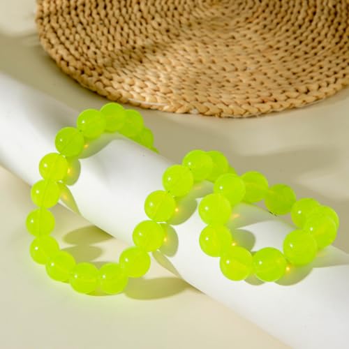 Colorful Chunky Beaded Necklace for Women Acrylic Bead Choker Necklaces Fashion Large Round Beads Necklaces for Women Handmade Summer Jewelry - color: Green bracelet + necklace