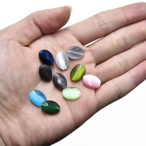 28pcs 10x14mm Mixed Colors Cat's Eye Flat Faceted Oval Stone Loose Gemstone Beads Semi-Precious Craft Supplies for DIY Jewelry Making - color: Faceted Oval Mixed Colors
