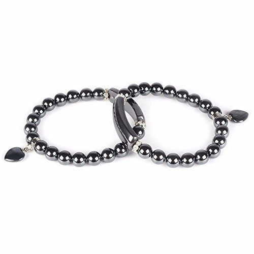 Justinstones Gem Semi Precious Gemstone Love Heart Charm Stretch Beaded Bracelet Unisex - color: Hematite