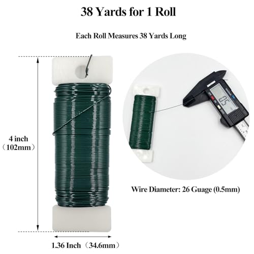 26 Gauge Green Metal Floral Wire, 38 Yards/35 Meters,for Christmas Wreaths,Tree Decoration,Flower Arrangement,Craft Wire,Flower Wire,Garden Wires,Flowers Bouquet Accessories,Jewelry Wires DIY - size: 26Gauge-Green-1P/38Yards