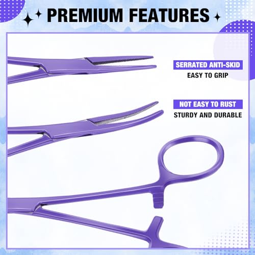 BBTO Hemostat Curved and Straight Hemostat Forceps Piercing Pliers Forceps, Stainless Steel Straight and Curved Pliers, Fishing Tweezer(Lilac,2 Pcs) - color: Lilac
