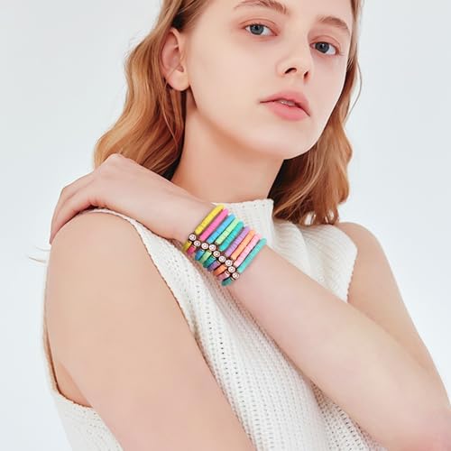JIASHUYEYE Preppy Bracelets for Teen Girls - Stackable Boho Surfer Friendship Bracelets Set for Little Girls & Women - style: 9Pcs - Smiley Face A