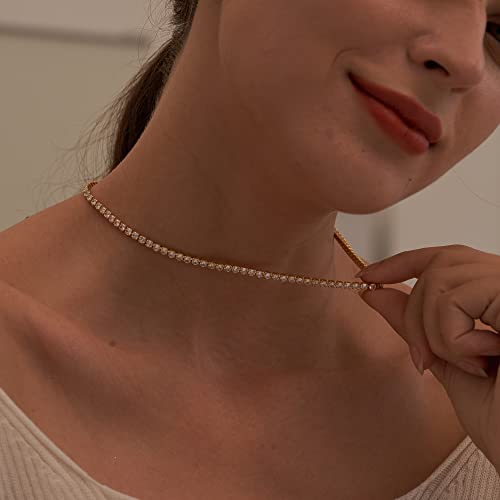Tewiky Layered Necklaces for Women Non Tarnish- Chunky 14k Gold Plated Herringbone/Snake/Rope/Box/Cuban Link Chain for Women Waterproof Layering Stack Choker Necklace Trendy Dainty Tarnish Free Jewelry Set - color: Tennis Necklace Gold