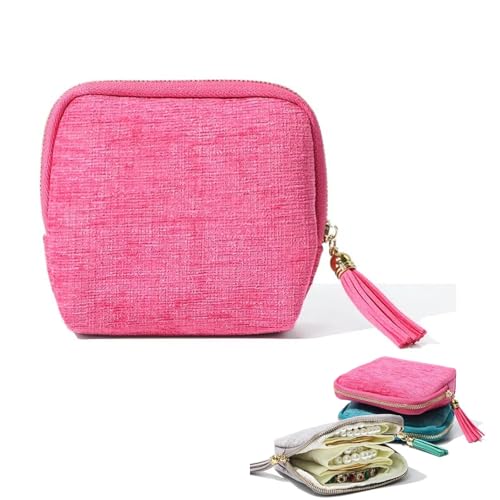 Travel Jewelry Organizer Case, Small Jewelry Pouch Bags with Zipper & Tassel, Travel Jewelry Case for Earrings Necklaces Rings Bracelets Brooches, Travel Gifts for Women - color: Pink