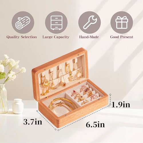 Travel Jewelry Case Small Wood Jewelry Organizer Jewelry Box for Women (Pine Wood Print) - color: Pine Wood Print