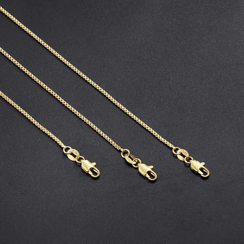 18K Gold Plated 925 Sterling Silver Chain for Women, 1mm Box Chain Dainty Gold Necklace Jewelry Gifts for Women Mom Girlfriend - size: 18 Inches