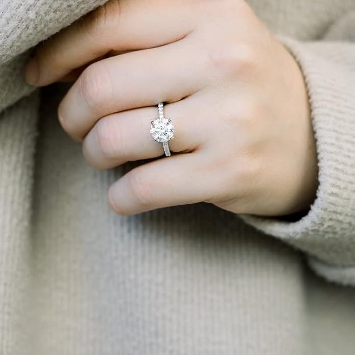 Wedding Ring Set Engagement Ring Bridal Set 2 CT Center Round Cut Moissanite Engagement Rings for Women Platinum Plated Silver Free Engraving