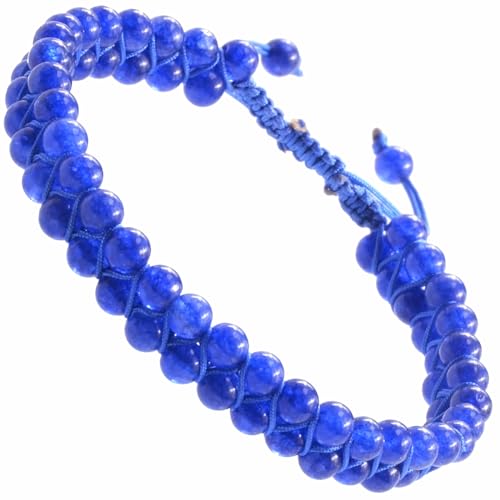 MASSIVE BEADS Double Layer Natural Chakra Healing Power Crystals Macrame Bracelet Yoga Stone Beads Gemstone Meditation Relax Anxiety Bangle for Unisex Women Men - color: Blue Jade, size: 4mm